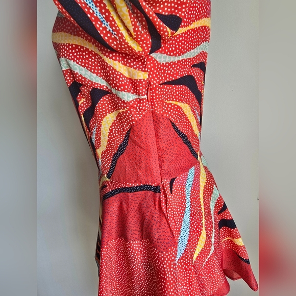 Mara Hoffman, Red Phoenix Boho Print Peplum Mini Dress, Size 6 - Picture 6 of 11